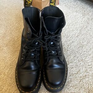 Black Leather Lace-Up Boots